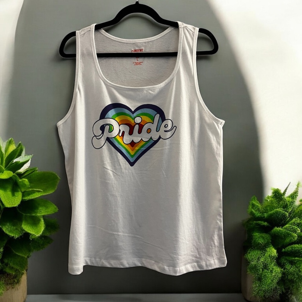 Womens White Pride Tank Top with Rainbow Heart NWOT